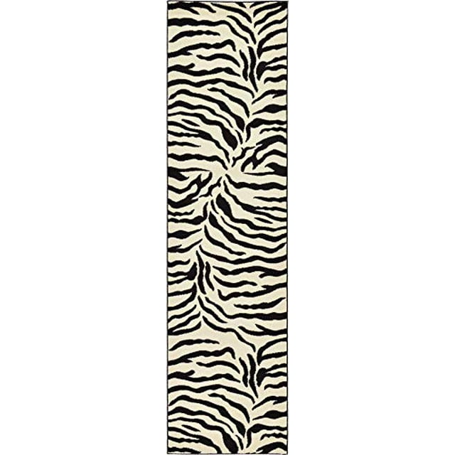 Unique Loom 3125072 Zebra Animal Print Runner Rug, 2 Feet 7 Inch x 10 Feet, Ivory/Black