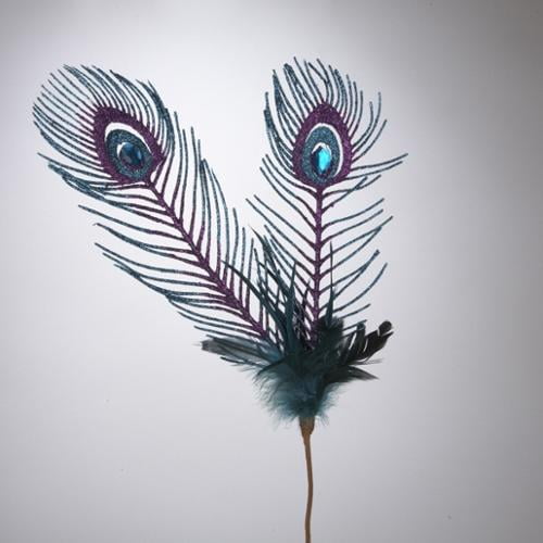 Club Pack of 24 Regal Peacock Artificial Glittered Feather Picks 19.5
