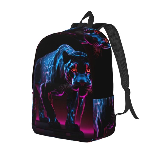 Disketp Futuristic Purple Panther print Canvas Backpack Lightweight Travel Daypack Student Rucksack Laptop Backpack-Small