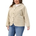 thumbnail image 4 of Agnes Orinda Women's Plus Size Fleece Jacket Hooded Fuzzy Long Sleeve Button Down Outerwear Casual Teddy Coat with Pockets 1X Beige, 4 of 5