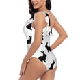 thumbnail image 4 of Sikiie Black Rabbit Print Women One Piece Swimsuits Tummy Control One Shoulder Bathing Suits Ruffle Swimwear, From S to XXL-Small, 4 of 6