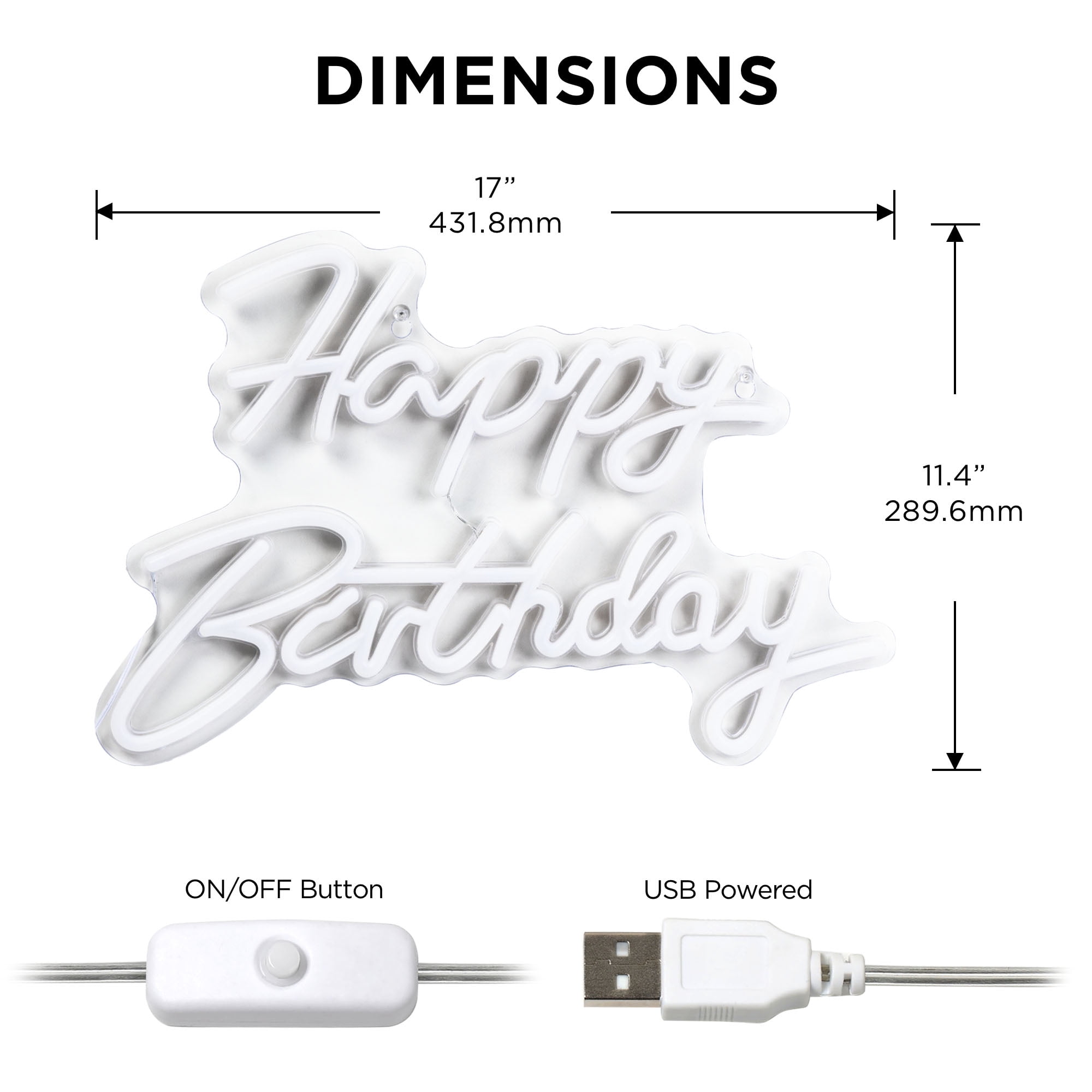 Happy Birthday LED Neon Wall Sign, 16.5in