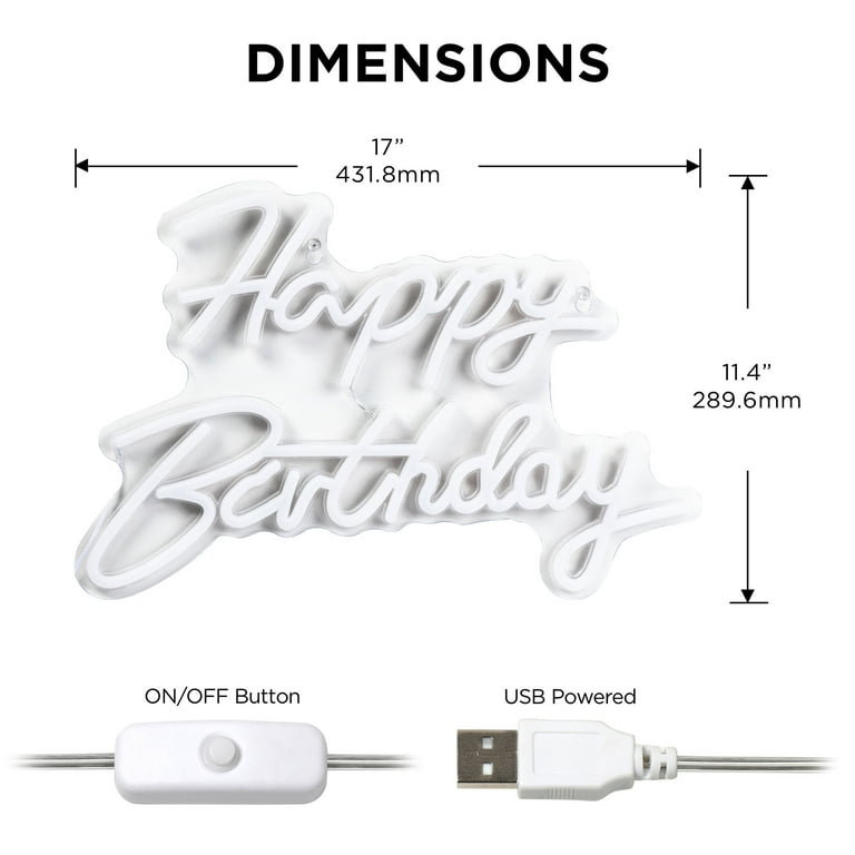 LED Licht Teken Gefeliciteerd met je Verjaardag Neon Teken, Warm Wit Dimbare Siliconen LED Neon Voor Thuis Hotel Bar Muurbevestiging Verjaardagsfeestje Lichten (Happy Birthday