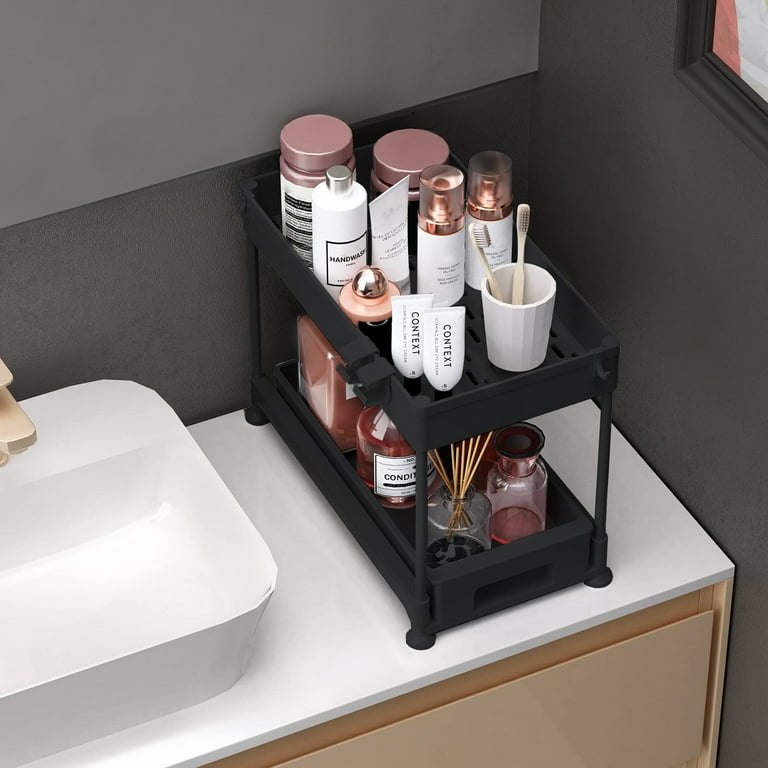 Riousery Under Sink Organizers and Storage 2 Tier Sliding Pull-Out Organizer for Bathroom Kitchen, Size: 14.4, Black