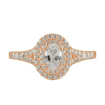 Arista 1.00 Carat T.W. Oval Swarovski Sterling Silver Pink Plated Double Halo Engagement Ring