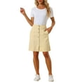 thumbnail image 2 of INSPIRE CHIC Women's Denim Skirts Solid Color A-Line Raw Hem High Waist Button Front Casual Jean Skirt XS Khaki, 2 of 6