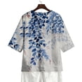 thumbnail image 4 of Linen Blouses for Women Summer V Neck 3/4 Sleeve T Shirts Vintage Floral Print Blouse Button up Tops Dressy Casual Vacation Outfits, 4 of 7