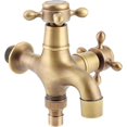 thumbnail image 1 of Robinet Extérieur Style Ancien, Robinet d'Eau Rétro en Cuivre avec Double Bec, Machine à Laver à Froid Simple pour Évier de Piscine (1 Pce, Or Vintage), 1 of 5
