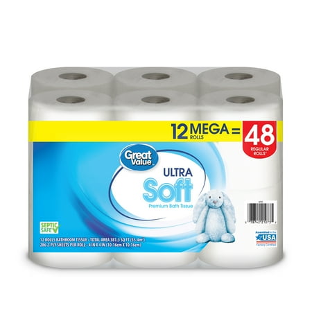 Great Value Toilet Paper, Ultra Soft, 12 Mega (Best Toilet Paper For Septic Tanks 2019)