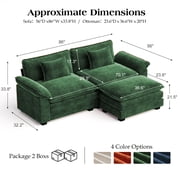 CDCASA 86 Modular Sectional Sofa, 2-Seat L Shaped Cloud Couch with Movable Ottoman, Deep Seat Modern Sofa, Sectional Couches for Living Room, Green
