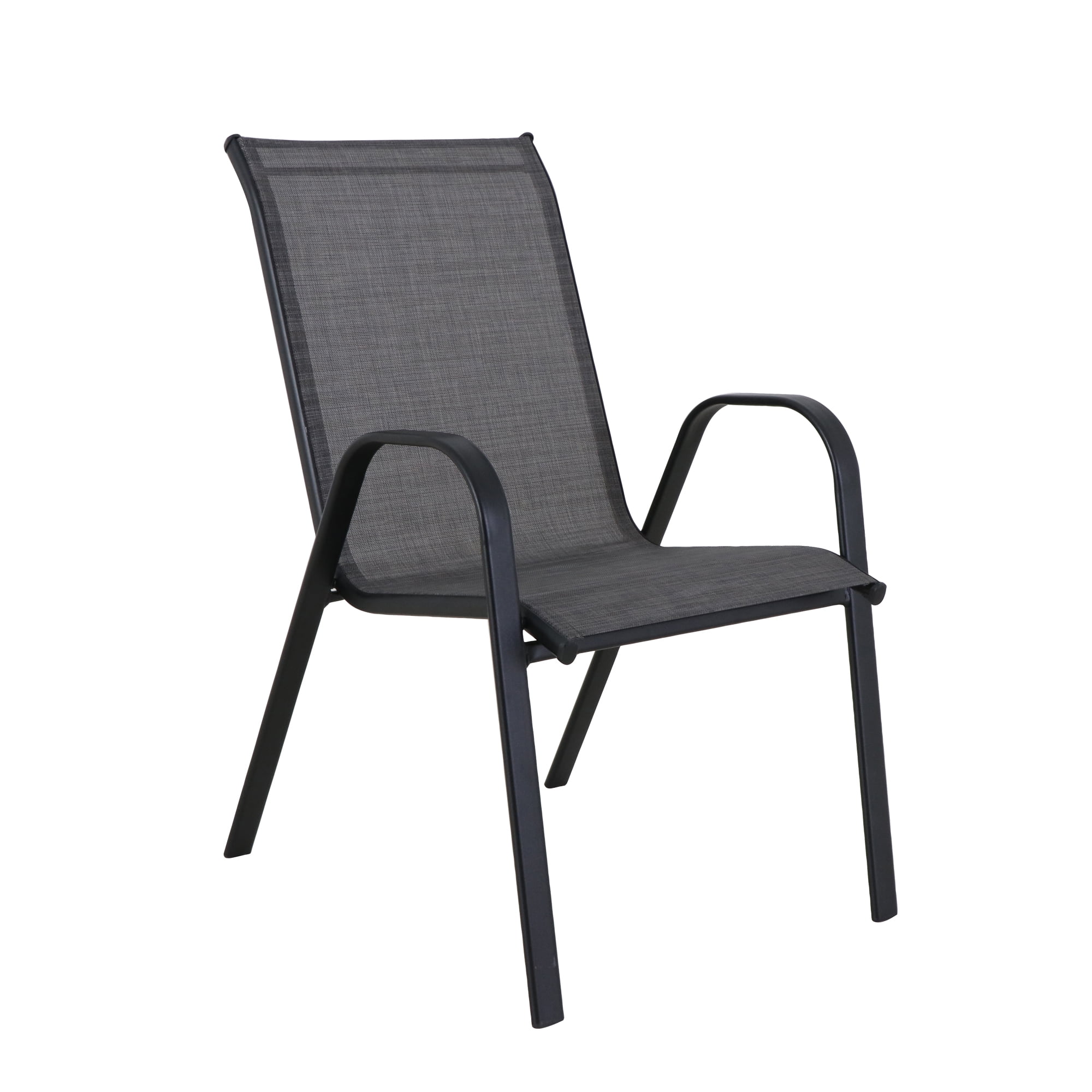 Mainstays Heritage Patio Steel Stacking Chair, Black Frame with Grey