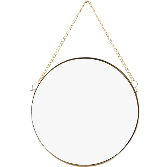espejo de pared espejo de tocador decorativo con cadena colgante para sala de estar, dormitorio, baño espejo redondo pequeño de 20x20 cm con marco de hierro delgado y vidrio, cadena dorada para colgar, diseño minimalista apto para baño, dormitorio o recibidor; también usado como espejo de vanidad portátil.