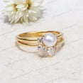 thumbnail image 2 of Freshwater Pearl Wedding Ring Set Yellow Gold Bridal Set Art Deco Jewelry Set Diamond Curved Promise Band Anniversary Gift for Her, 2 of 5