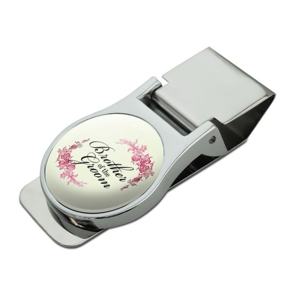 Wedding Floral Brother Of The Groom Satin Chrome Plated Metal Money Clip