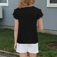 thumbnail image 7 of VIPOIN Girls Round Neck Flutter Short Sleeve Blouse, Front Pleated Ruffle Sleeve Casual T-Shirt, 7 of 7