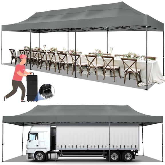 SANOPY 10x30 FT Pop up Canopy, Heavy Duty Outdoor Party Tents for Parties, Ez up UPF 50  Waterproof Commercial Canopy with Wheeled Bag can fold
