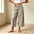 thumbnail image 2 of Kaemgyyd Wide Leg Pants Casual Wide Leg Capris Pants Side Bow High Waist Trousers Vacation Cropped Clothes（Beige,XX-Large）, 2 of 5