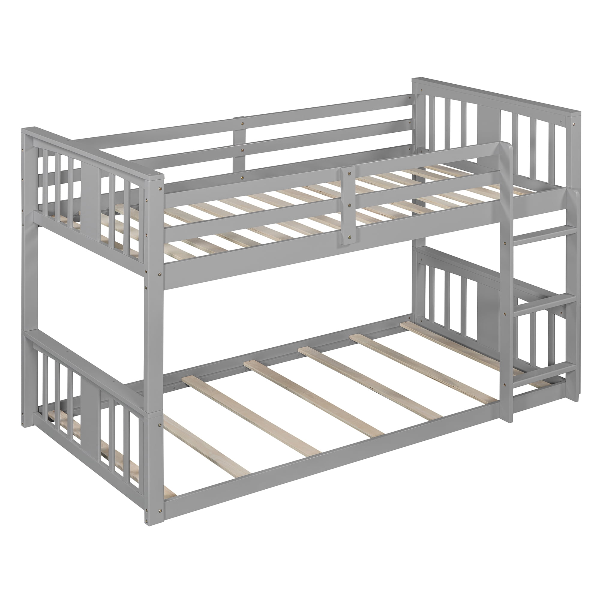 Aukfa Heavy Duty Twin over Twin Bunk Bed, Convertible Into Two Beds for Kids Teens, Gray