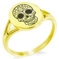 thumbnail image 1 of Stainless Steel Day of the Dead Calaveras Mischievous Skull Minimalist Oval Top Polished Statement Signet Ring, 1 of 1