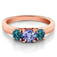 thumbnail image 2 of Gem Stone King 1.12 Ct Round Blue Tanzanite London Blue Topaz 18K Rose Gold Plated Silver Ring (Size 7), 2 of 5