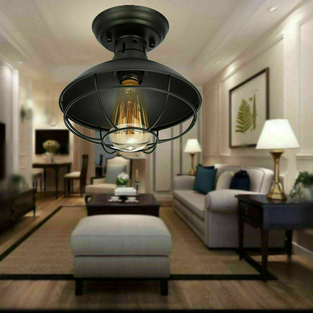 Rustic Farmhouse Metal Cage Ceiling Light Semi Flush Mount Pendant Lamp Fixture!