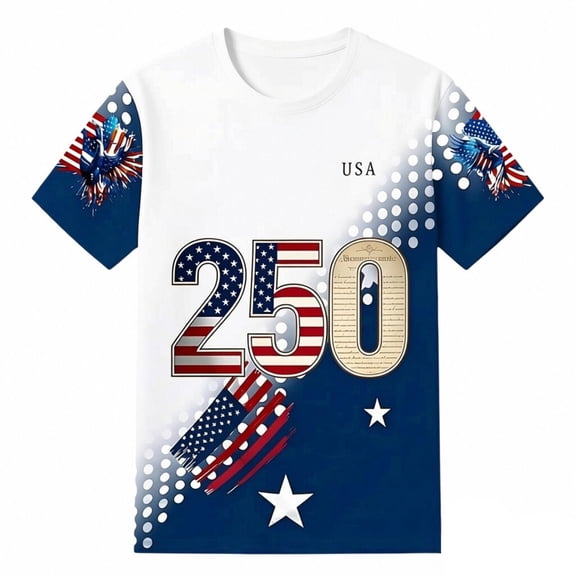 4th of July T Shirts for Men's 250th Anniversary Patriotic Graphic Casual Short Sleeve T Shirt Comfortable Breathable Tee For Daily Wear Couples Matching Outfit Blue XL
