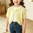 thumbnail image 4 of Toddler Girls Short Sleeve Bolero Cardigan Sweaters Kids Knit Button Open Front Lettuce Trim Shrug Cropped Cute Sweater Tops, 4 of 5