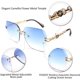 thumbnail image 2 of Gafas de sol clásicas sin montura para mujer con montura de metal y corte de diamante, 2 of 4