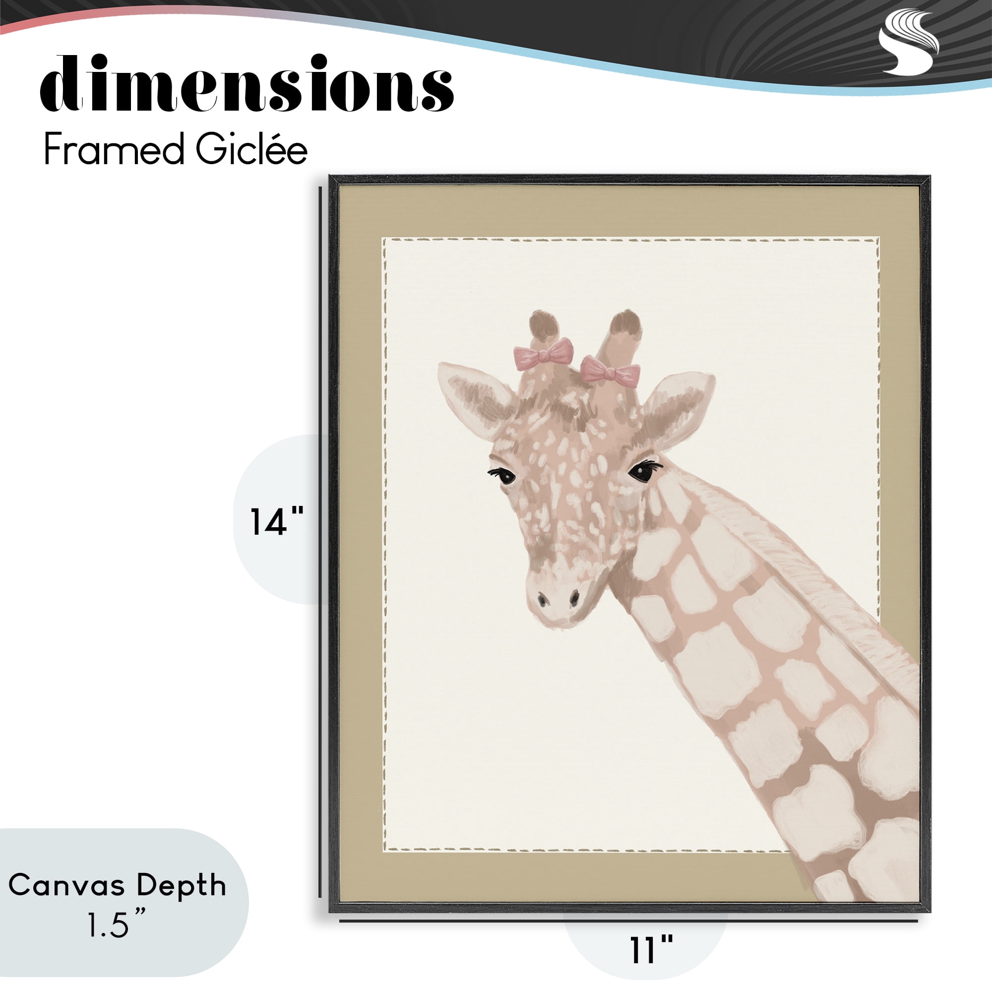 Stupell Industries Sweet Giraffe with Bows Black Framed Giclee Art, design by Sadie Harper