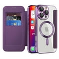 thumbnail image 4 of TECH CIRCLE for iPhone 15 Case 6.1" 2023, Clear Back Flip Wallet Phone Case with RFID Blocking Card Slots & Camara Lens Protector, Compatible with MagSafe, Magnetic Slim PU Leather Case, Purple, 4 of 8