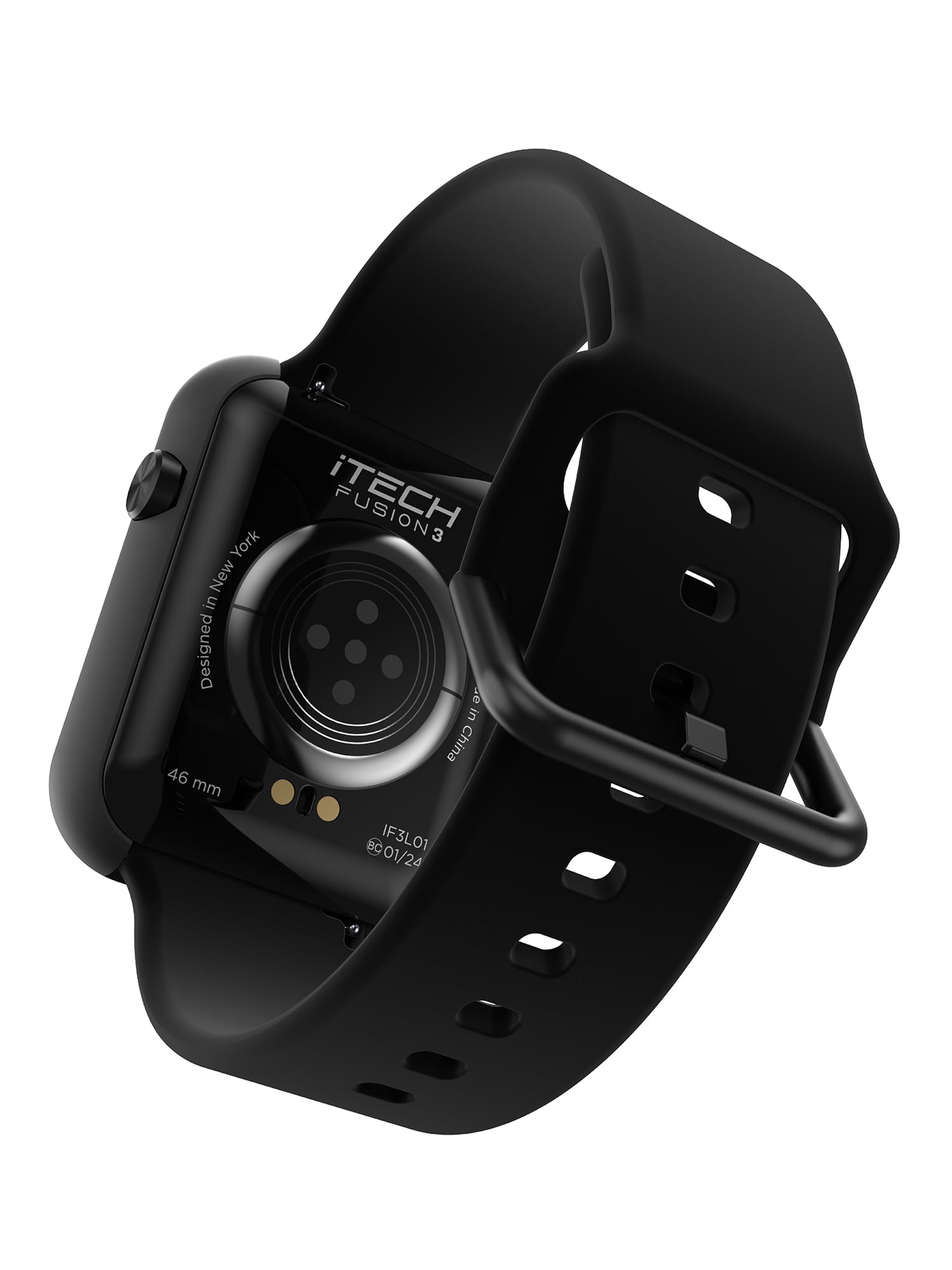 iTech Fusion 3 Unisex Adult Rectangular Smart Watch, Black, Silicone Strap