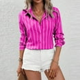 thumbnail image 2 of Wyobmus Women's Button Down Shirts Long Sleeve Dress Shirts Striped Collared Work Office Solid Blouses Slim Tops Hot Pink, 2 of 9