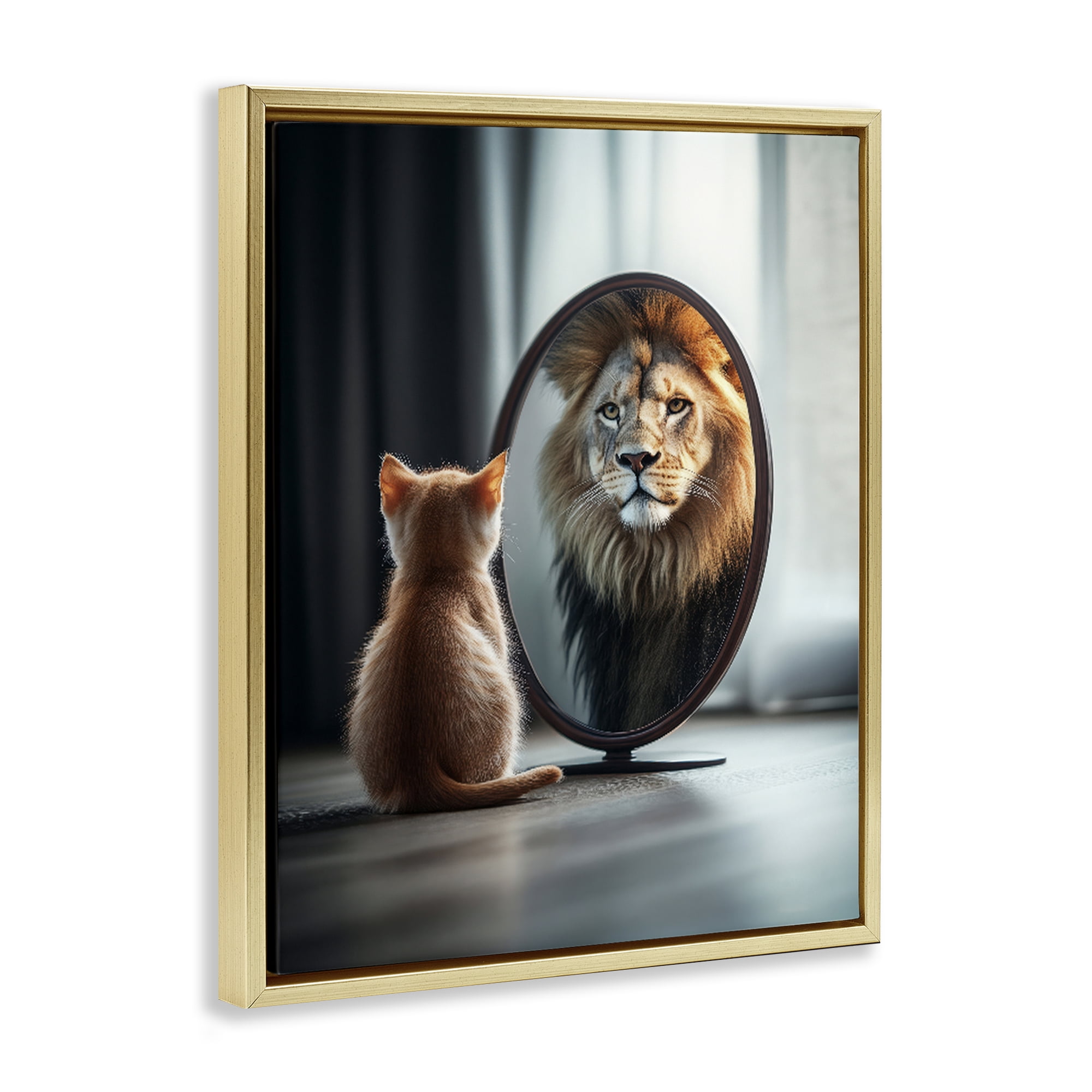 Stupell Industries Kitten Becomes Lion Illusion Gold Framed Floater Canvas Wall Art, design by Scott Stulberg