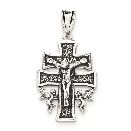 925 Sterling Silver Antiqued Mini Caravaca Crucifix Flat-back Charm Pendant