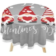 SKYSONIC Valentines Day Dwarfs Round Tablecloth 60inch Indoor Wrinkle Free, Cute Red Gnomes Circular Lace Table Cover Washable for Kitchen Dining Decor