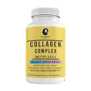 Collagen Peptides Complex Beauty Super Boost with 5 Different Types of Collagen for Hair, Nails, Joints, Muscle Building, and Weight Loss, 90 Caps, Made in the USA