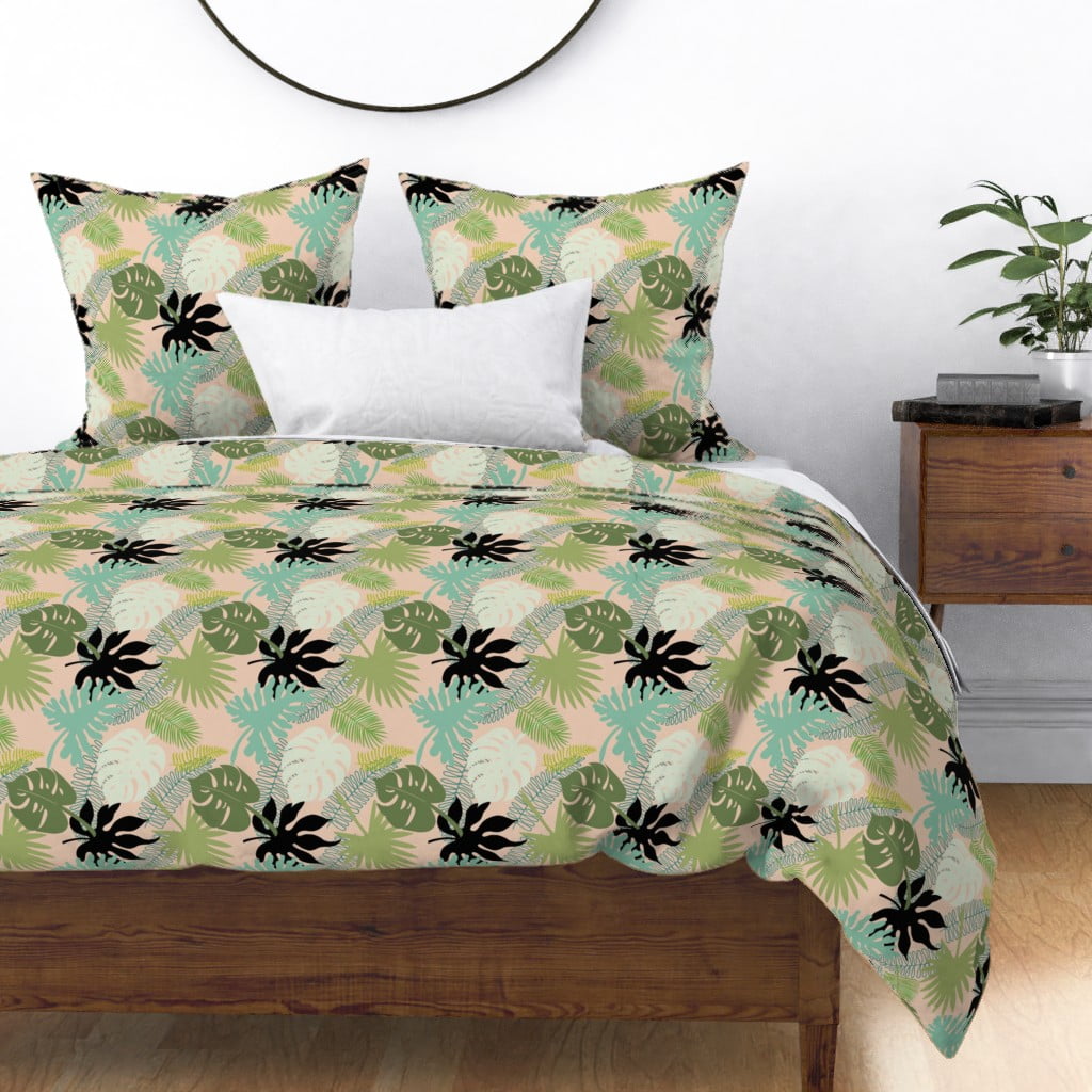 Leaves Palm Botanical Tropical Jungle 100/% Cotton Sateen Sheet Set by Roostery