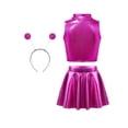 thumbnail image 2 of Runhomal Kids Girls 3Pcs Space Alien Costume Outfits Metallic Crop Tops with Skirts And Headwear Set Rose Red 14, 2 of 6