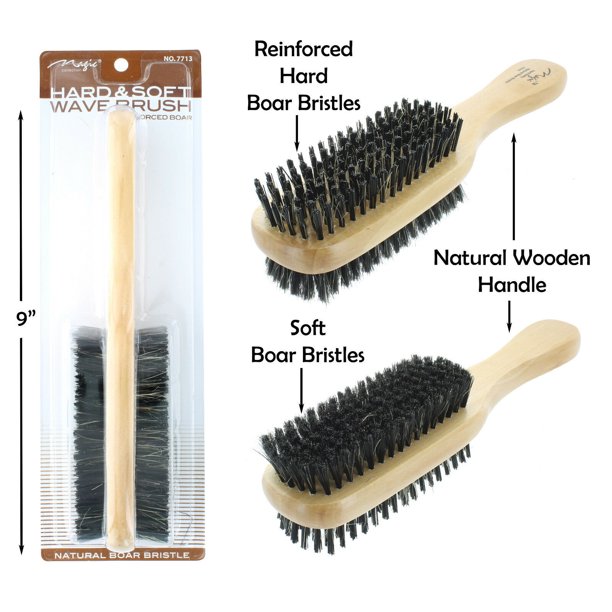 Double Hard & Soft Boar Bristle Wave Hair Brush Natural Wooden Handle