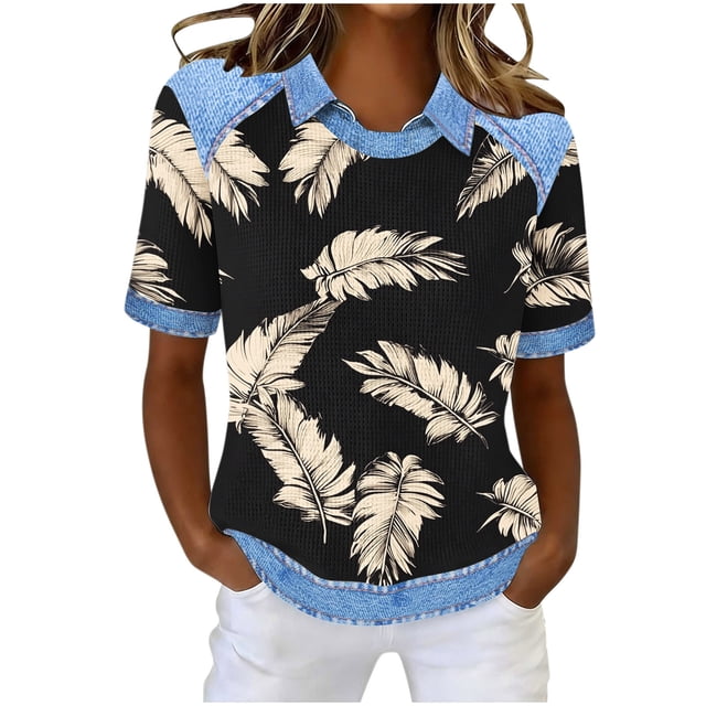 Blouse Décontractée pour Femmes, Haut d'Été Ample avec Design Texturé, Chemise à Manches Courtes, Tunique à Col Rond pour Usage Quotidien, Tenues de Loisirs à la Maison