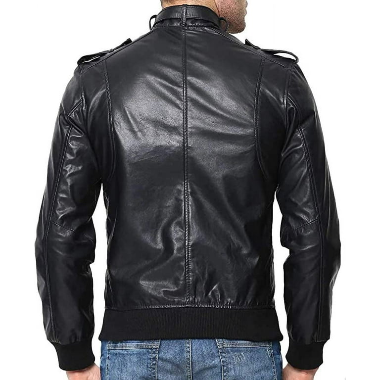 SkinOutfit Men's Leather Jacket Genuine Lambskin Motorcycle Bomber Biker  Lightweight Outerwear Black