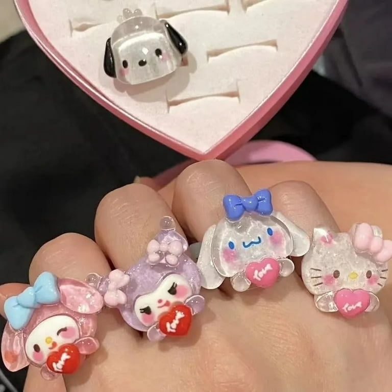 Sanrio Ring Kawaii Anime Hello Kitty My Melody Cinnamoroll Kuromi Girl  Exquisite Accessories Heart Love Gift 
