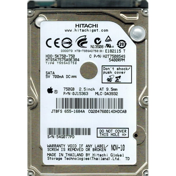 Hitachi HTS547575A9E384 P/N: 0J15363 MLC: DA3932 MAC 655-1684A 750GB ...