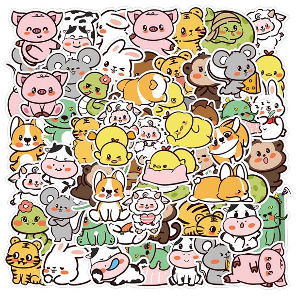 Pegatinas Giyblacko de animales para niños, 60 unidades, bonitas pegatinas para botellas de agua, portátiles, teléfonos, monopatines, guitarras, decoración de habitaciones para niños y