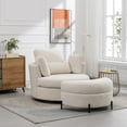 thumbnail image 2 of 42.2"W Oversized Swivel Chair with Half Moon Storage Ottoman, Chenille Swivel Barrel Chair, Comfy Round Swivel, Modern Upholstered Single Sofa Armchair for Nursery,LivingRoom,Bedroom, Beige, 2 of 8
