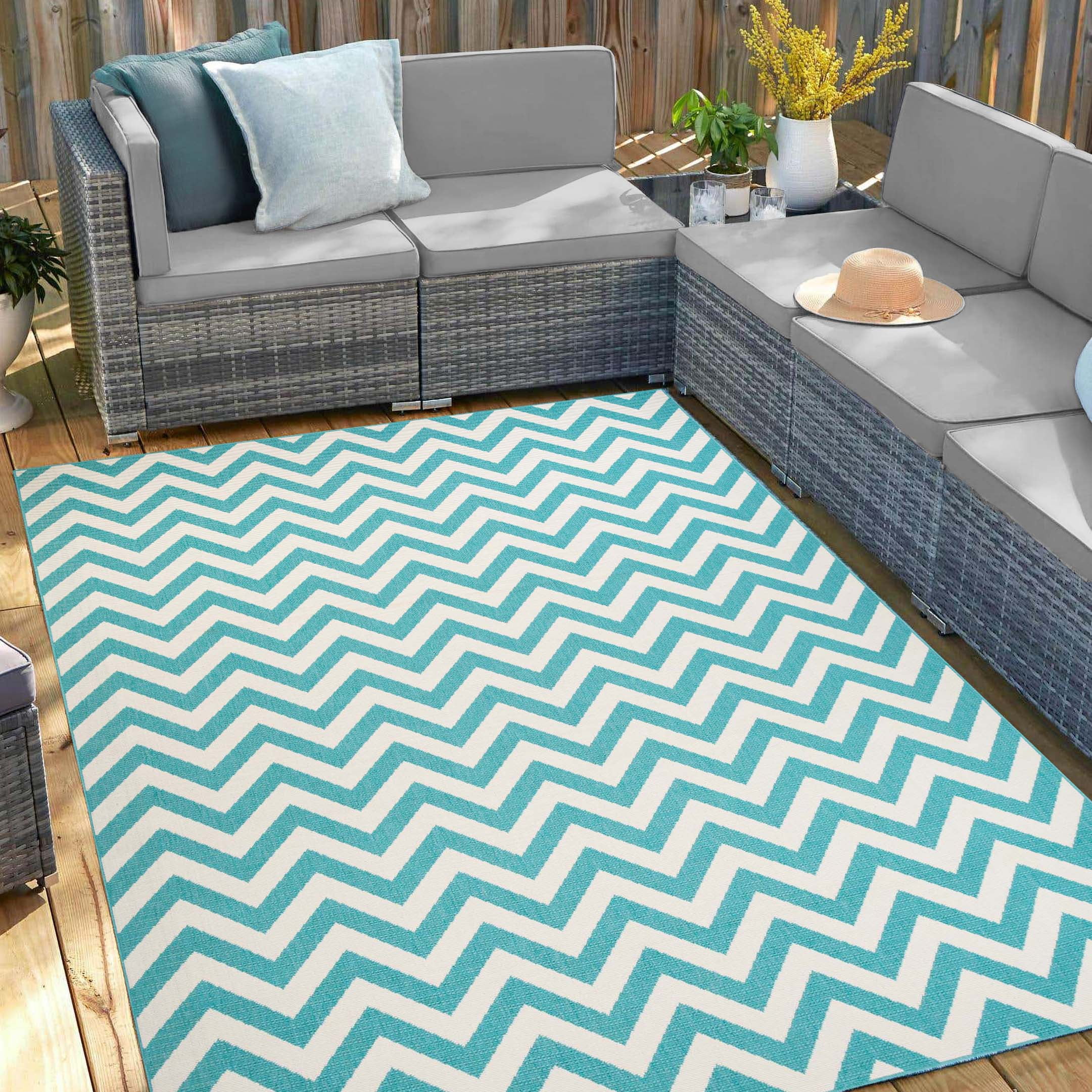 BNM Coastal Chevron Indoor/ Outdoor Rug, 5' x 8', Teal