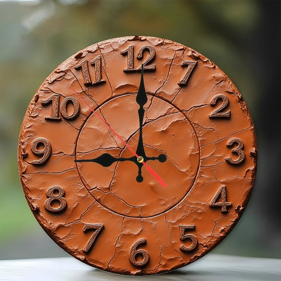 Rustic Clay Wall Clock Vintage Home Decor 10-Inch Silent Wooden Wall Clock, Battery Operated (AA Batteries Not Included), Artistic Home Decor