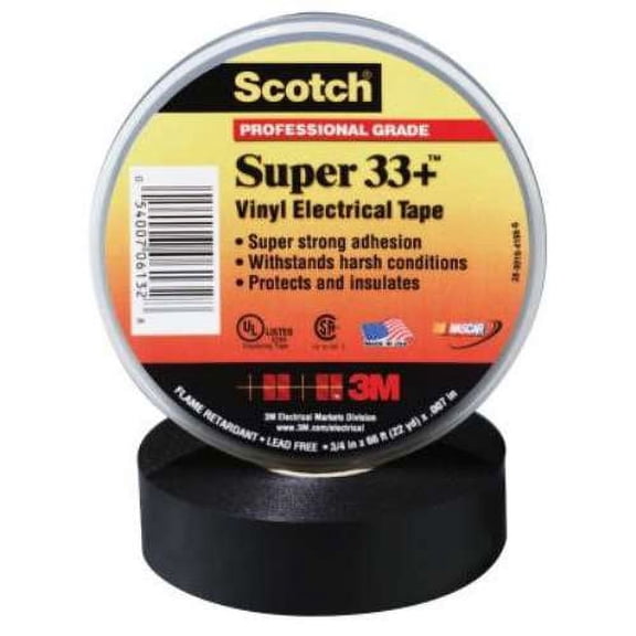 3m Scotch Super 33 Vinyl Electrical Tape, 7 Mil, 3/4" X 66', Black