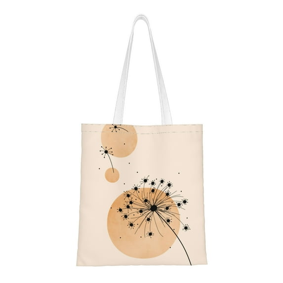 DouZhe Reusable Grocery Bags, Boho Dandelion Flower Lightweight Polyester Canvas Cloth Tote Bag for Travle Gym Shopping School, 15" x 16"