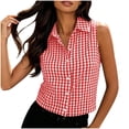 thumbnail image 2 of ClodeEU Women's Plaid Sleeveless Collared Button Blouse,Slim Fit Crop Top for Summer Hot Pink,Women's Plus XL, 2 of 7